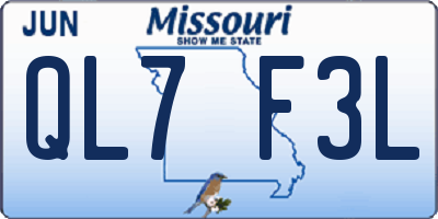 MO license plate QL7F3L