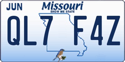 MO license plate QL7F4Z