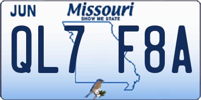 MO license plate QL7F8A