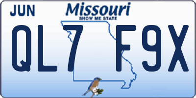 MO license plate QL7F9X