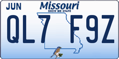 MO license plate QL7F9Z