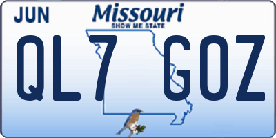 MO license plate QL7G0Z