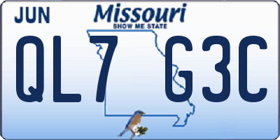 MO license plate QL7G3C