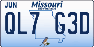 MO license plate QL7G3D