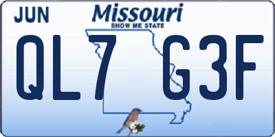 MO license plate QL7G3F