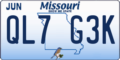 MO license plate QL7G3K