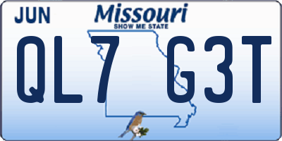 MO license plate QL7G3T