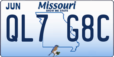 MO license plate QL7G8C