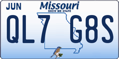 MO license plate QL7G8S