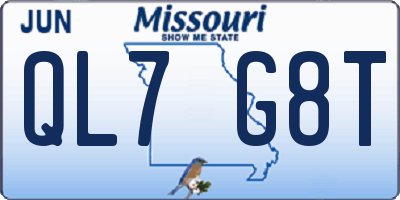 MO license plate QL7G8T