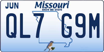 MO license plate QL7G9M