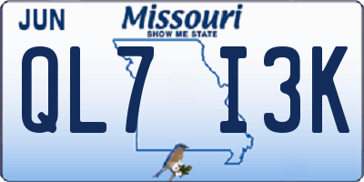 MO license plate QL7I3K