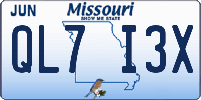 MO license plate QL7I3X