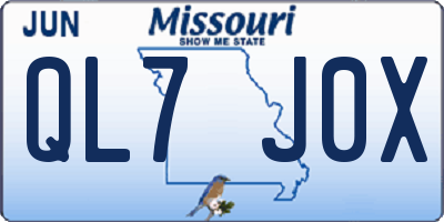 MO license plate QL7J0X