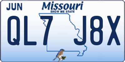 MO license plate QL7J8X