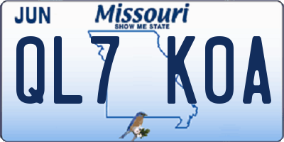 MO license plate QL7K0A