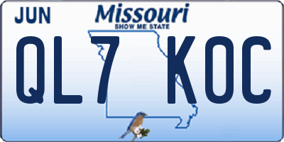 MO license plate QL7K0C