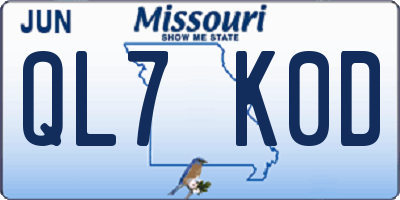 MO license plate QL7K0D