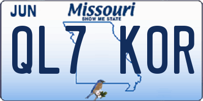 MO license plate QL7K0R