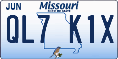 MO license plate QL7K1X