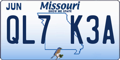MO license plate QL7K3A