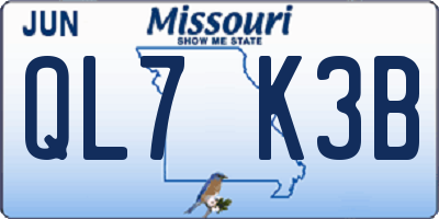 MO license plate QL7K3B