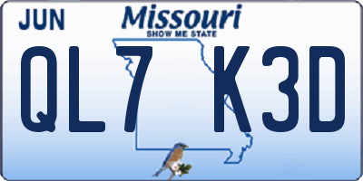 MO license plate QL7K3D