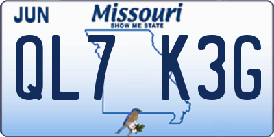 MO license plate QL7K3G