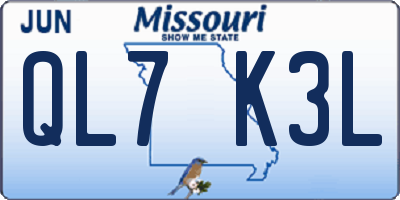 MO license plate QL7K3L