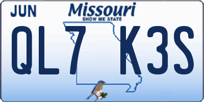 MO license plate QL7K3S