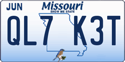 MO license plate QL7K3T