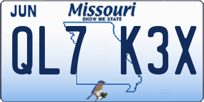 MO license plate QL7K3X