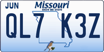 MO license plate QL7K3Z