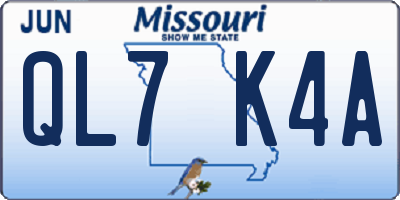 MO license plate QL7K4A