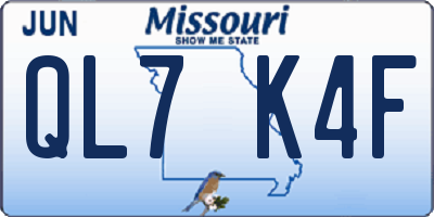 MO license plate QL7K4F