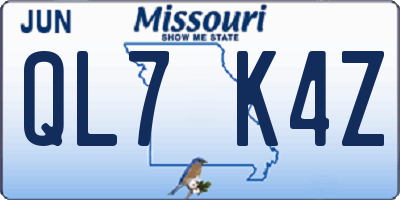 MO license plate QL7K4Z