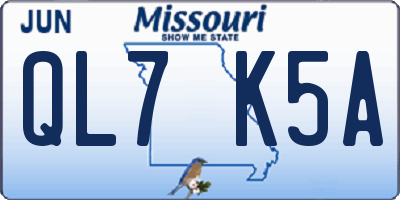 MO license plate QL7K5A