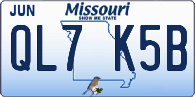 MO license plate QL7K5B
