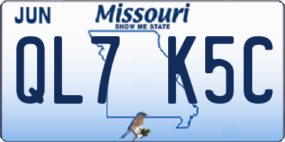 MO license plate QL7K5C