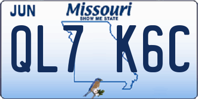 MO license plate QL7K6C