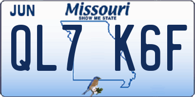 MO license plate QL7K6F
