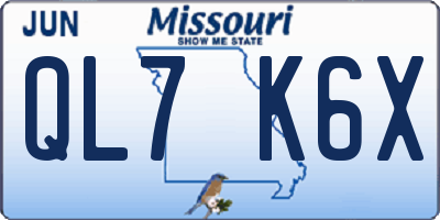 MO license plate QL7K6X