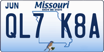 MO license plate QL7K8A