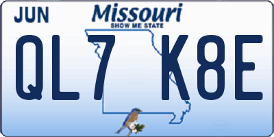 MO license plate QL7K8E