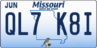 MO license plate QL7K8I