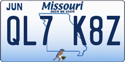 MO license plate QL7K8Z