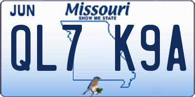 MO license plate QL7K9A