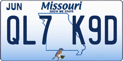 MO license plate QL7K9D