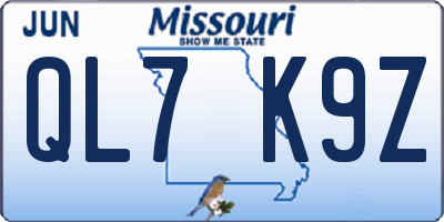 MO license plate QL7K9Z