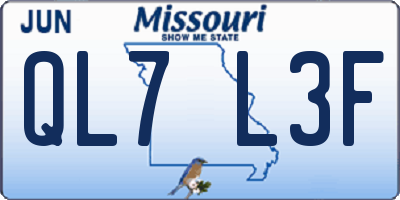 MO license plate QL7L3F